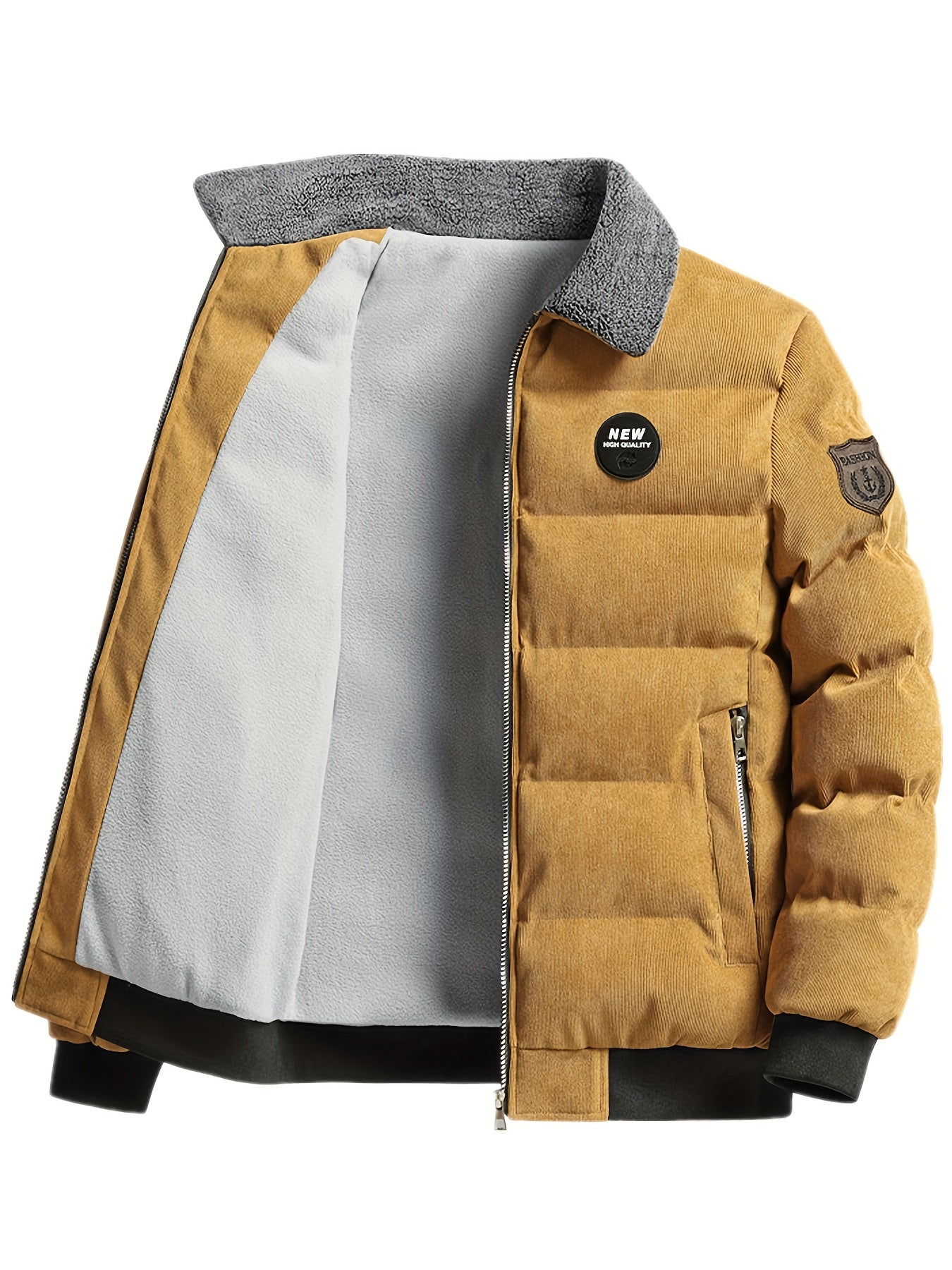 Men'S Heavyweight Winter Coat - Thick Insulated Jacket with Zipper Closure, Formal & Casual Outerwear for Cold Weather, Travel, Everyday - Black/Tan, Polyester Lining, Non-Stretch Fabric, Travel Clothing, Classic Design, Dura