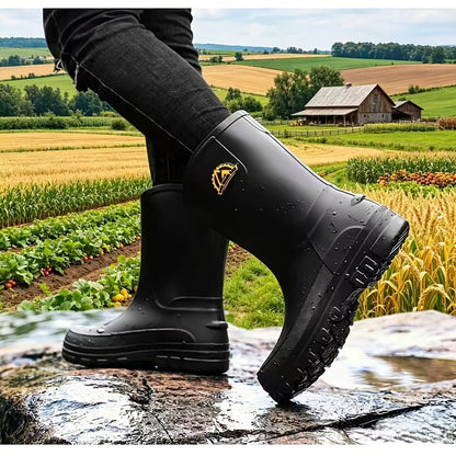 Men's Mid-Calf Waterproof PVC Rain Boots for Outdoor Use