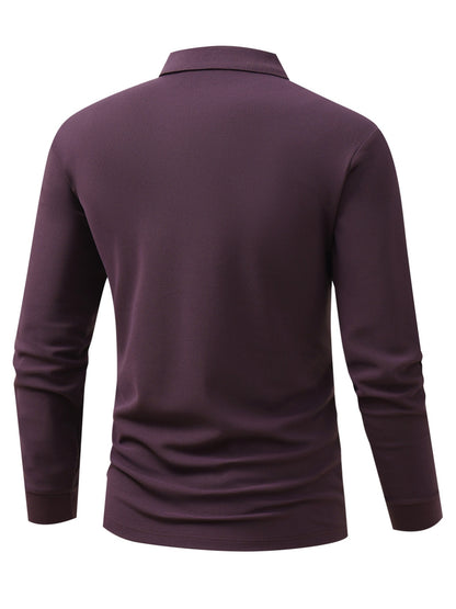 Men's Long Sleeve Polo Shirt with Geometric Print - Comfortable Fit