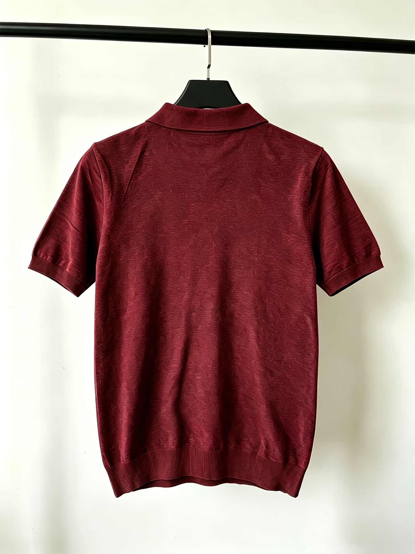 Men's Knit Polo Shirt with Geometric Pattern - Lightweight Summer Styl