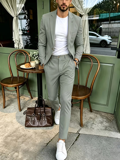Men's Light Luxury 2-Piece Suit Set with Lapel Collar