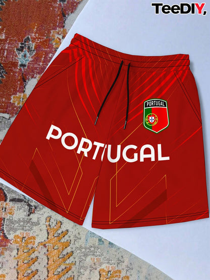 Men's Casual Portugal Football Pride Polyester Shorts - ayq