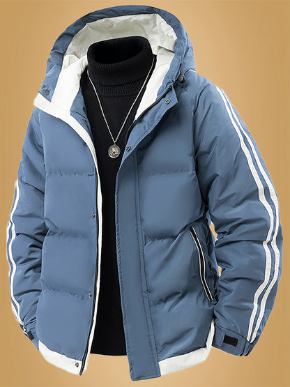 Men's Heavyweight Winter Coat - Hooded Jacket with Full-Zipper Closure, Insulated Outer Shell for Extreme Cold, Front Pockets - Dark Grey/White color, Hand Washable - Ideal for Everyday & Formal Cold Weather Outfits by OceanM