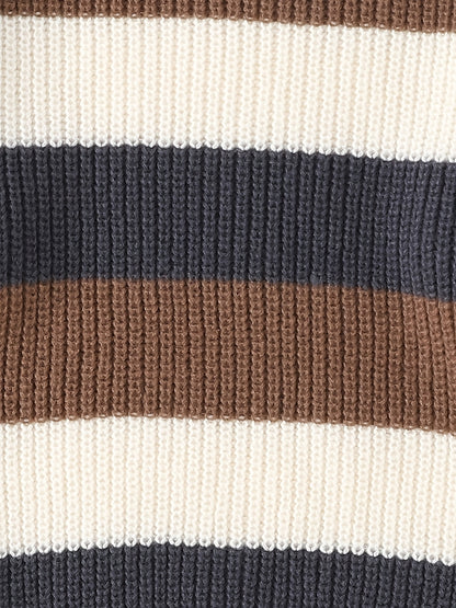 JNBLDA Շիկ գծավոր տրիկոտաժե սվիտեր, տղամարդու առօրյա տաք, ձգվող, կլոր վզնոցով սվիտեր աշնանային ձմռանը