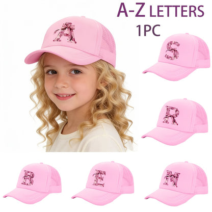 Kids Pink Mesh Bowknot Baseball Cap Breathable Lightweight