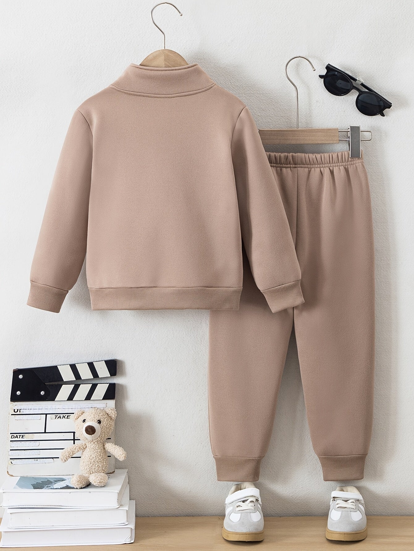 Boys' Cozy Fleece-Lined Hoodie & Sweatpants Set - Olive Green Casual Winter Outfit with Pockets, Thick Warmth for Fall & Winter, Regular Fit, Casual Attire, for Outdoor