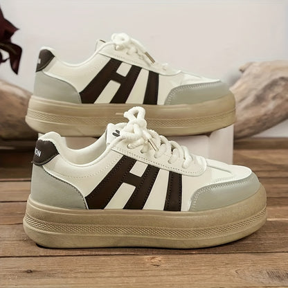 Women'S Thick Sole Casual Sneakers, Breathable Fabric Upper, All-Season Spring Sports Shoes, Stabilizing Support, Sole, Polyurethane Insole, Solid Color Design