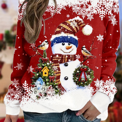 Christmas Snowman Print Sweatshirt, Casual Long Sleeve Crew Neck Sweatshirt For Fall & Spring, Women's Clothing