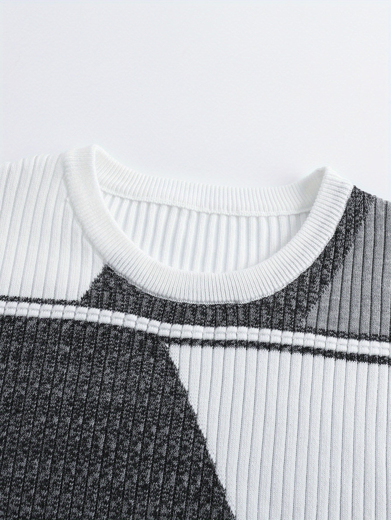 Men'S Casual Long Sleeve Crew Neck Sweater - Geometric Stripe Pullover with, Stripes, Medium Stretch Knit Sweater for Fall/Winter