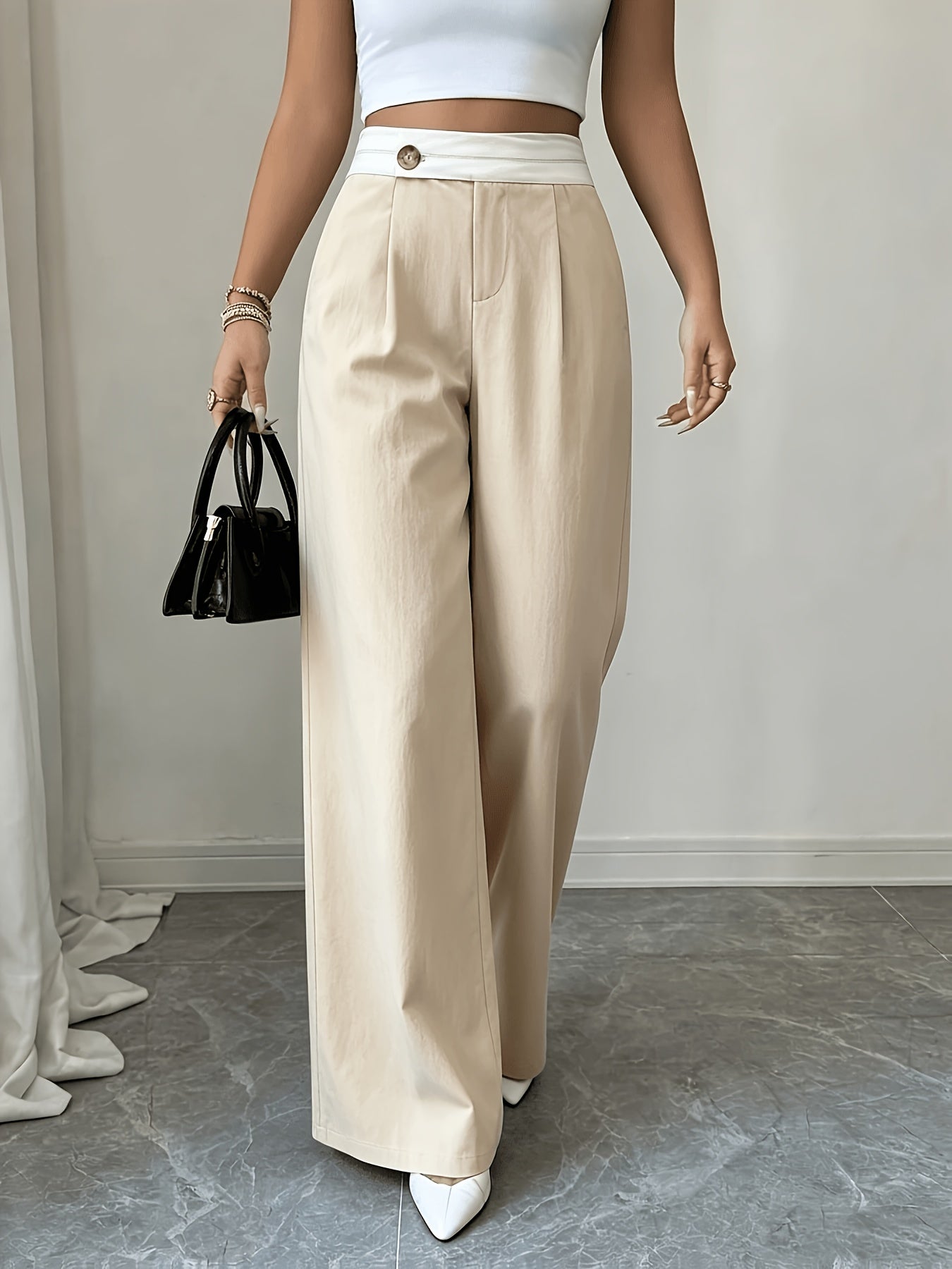 Women's Elegant Mid-Rise Straight-Leg Polyester Pants for Spring
