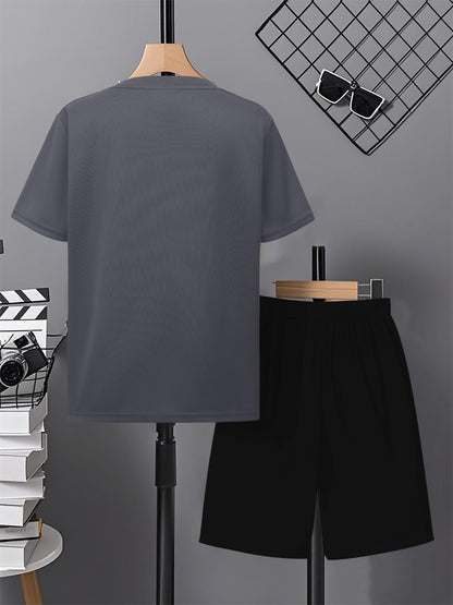 Boys' Casual Short Sleeve & Shorts Set with Geometric Print