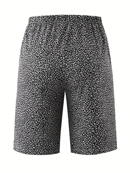 Plus Size Women's Lightweight Beach Shorts - Casual Blue and White Floral Print, Drawstring Waist, Polyester, Machine Washable, Knee-Length with Pockets