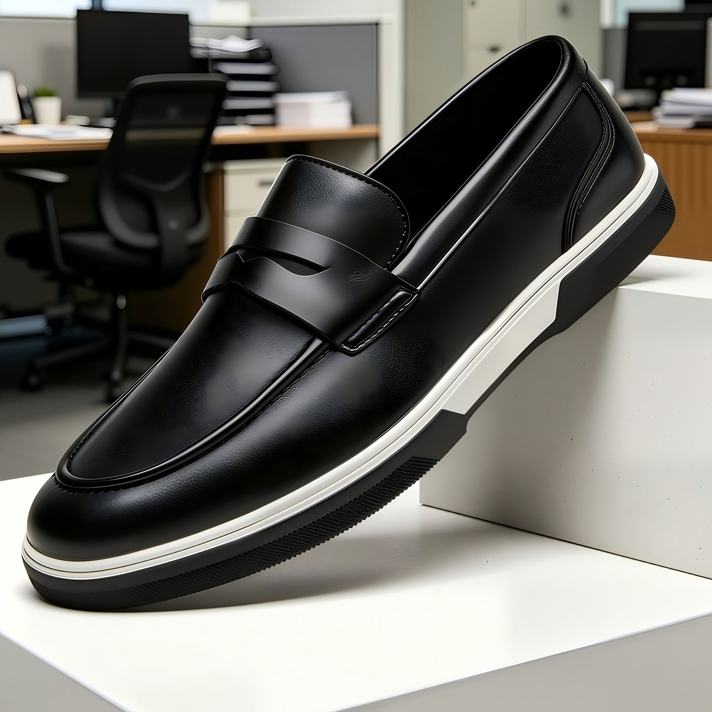 Men's Genuine PU Leather Slip-On Loafers, Breathable & Soft Sole