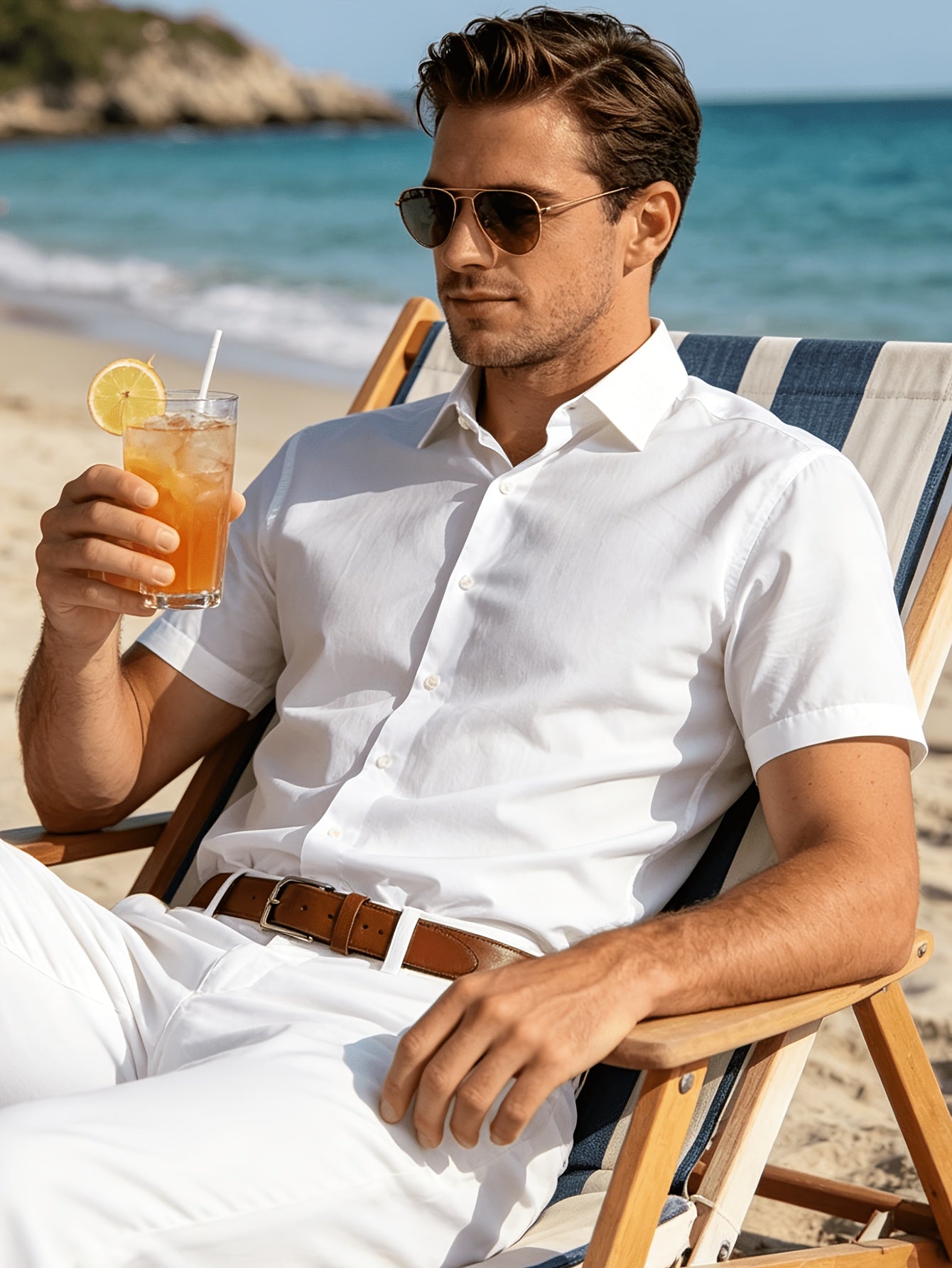 Men's 100% Cotton Short Sleeve Lapel Shirt for Summer
