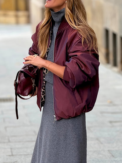 Կանացի երկկողմանի, երկկողմանի, կայծակաճարմանդով առջևի բաճկոն - ընձառյուծի նախշով և բորդո առօրյա վերարկու, նորաձև հաստ կտոր, դիմացկուն վերնազգեստ նորաձևության սիրահարների համար, ընձառյուծի նախշով բաճկոն, նորաձև վերնազգեստ, կրկնակի շերտավոր դիզայն