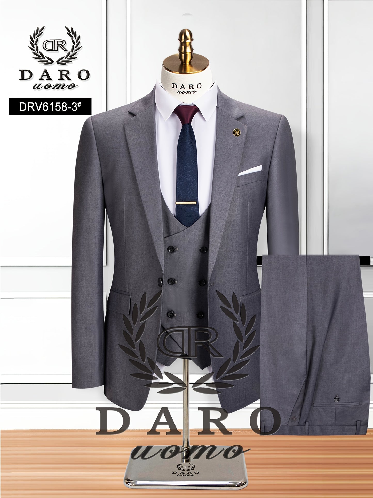 Men's Solid Color Work Suit Set with Vest and Pants