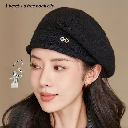 Women's Lightweight Black Beret Hat - Soft, Warm & Elastic Fit