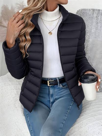 Women's Slim-Fit Quilted Polyester Jacket with High Neck