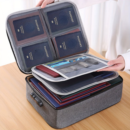 1pc Synthetic Leather Document Bag with Combination Lock, 3-Layer Water-Resistant Zipper File Storage Case, Portable Travel Home Organizer for Laptop, Files, Certificates - Office Essentials, Travel Document Organizer | Porta