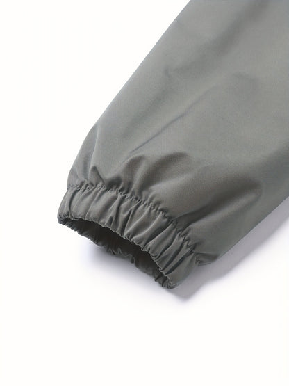 Men'S Stylish Black Hooded Windbreaker Jacket with Zipper Pockets - Casual, Loose Fit, Long Sleeve, Polyester Lining, Perfect for Spring and Fall, Casual Wear Jacket|Hooded Jacket|Zippered Jacke