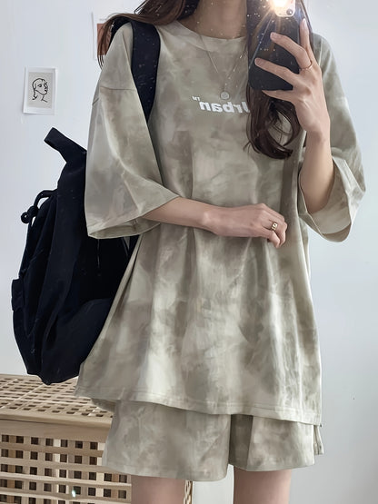 Women's Tie-Dye Loose Fit Short Sleeve Pajama Set