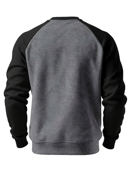 Men's Casual Crew Neck Black Print Sweatshirt for Spring/Fall