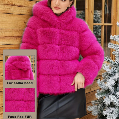 Women's Elegant White faux fur coat - Luxury Winter Outerwear with Single-Button Closure, Machine Washable Cold-Weather Jacket for Evening Events, Parties & Everyday - Chic Winter Coat for Women (Solid Color, O-Line Silhouett