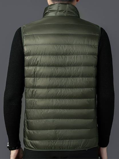 Men's Fashion Solid Color Single Vest, Youth Outdoor Sports Casual Jacket, Men's Spring Autumn Thin Stand Collar Cardigan Vest