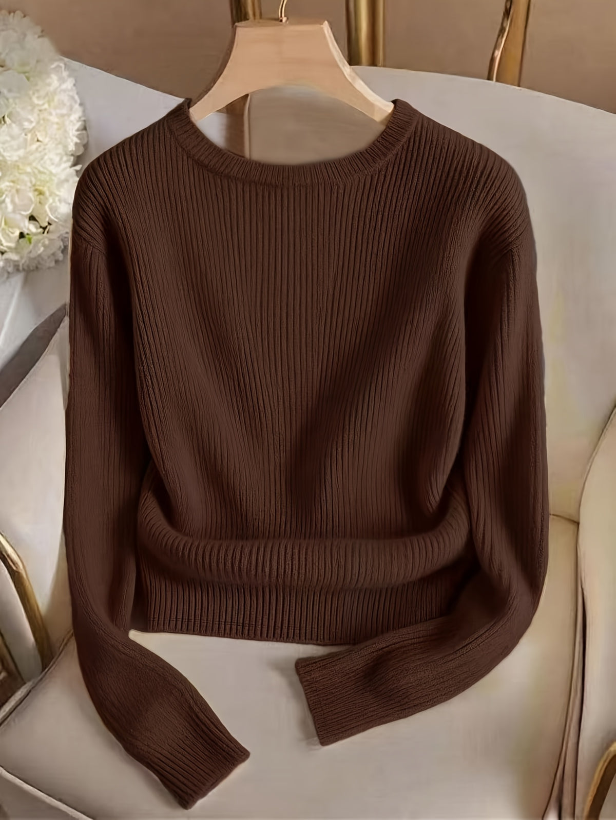Elegant Solid Color Crew Neck Top for Women, Spring/Summer