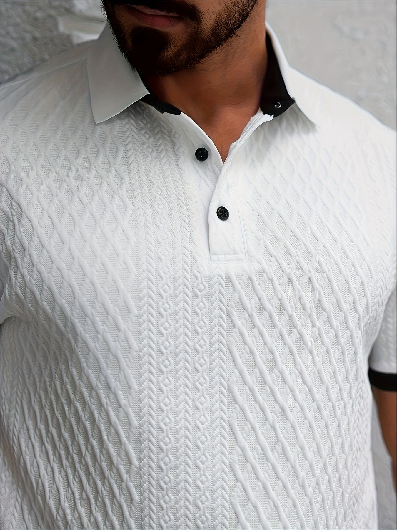 Men's Color-Blocked Argyle Polo Shirt with Collar for Summer