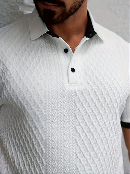 Men's Color-Blocked Argyle Polo Shirt with Collar for Summer