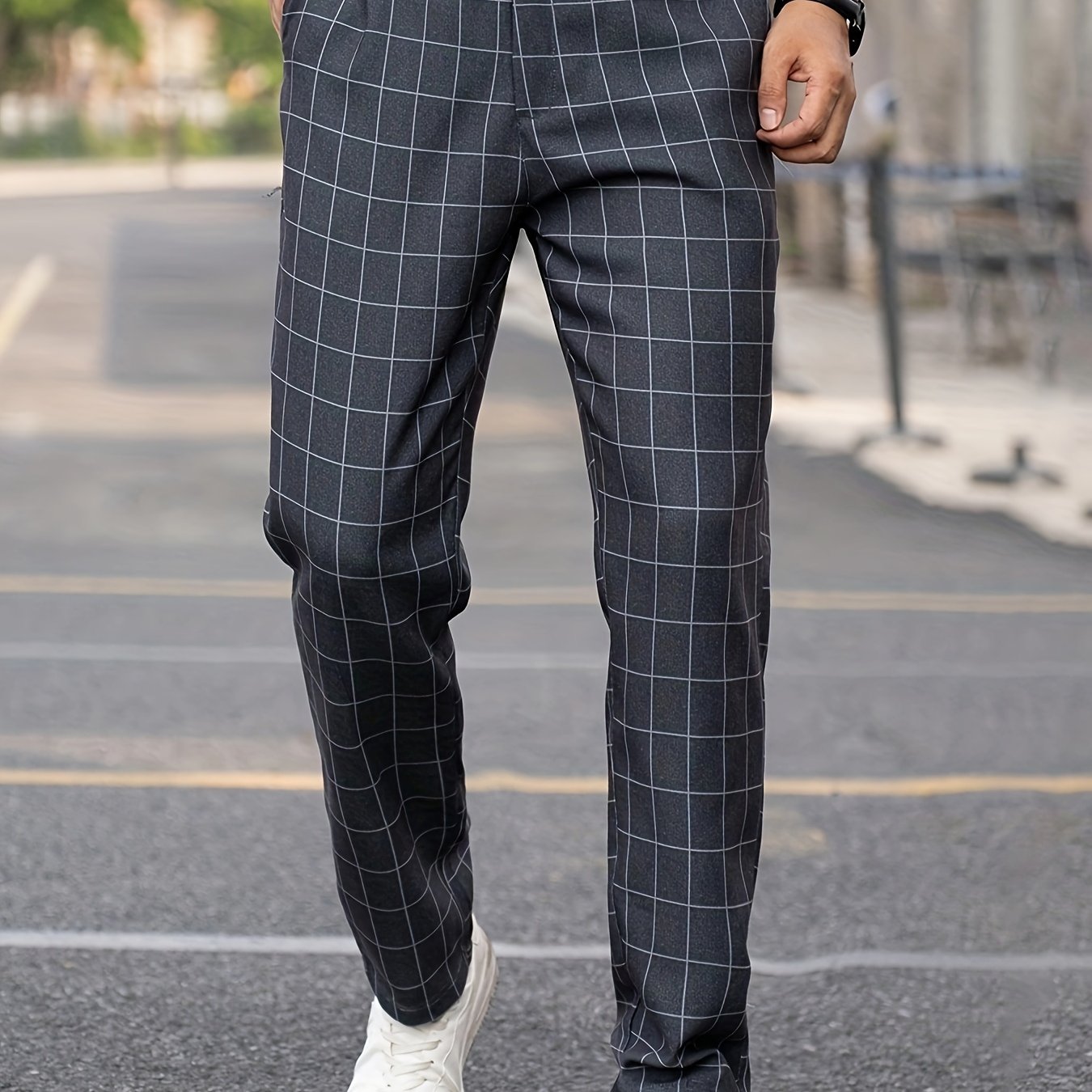 Men's Suit Pants With Plaid Design, Regular Fit And Cuffed Casual Bottoms For Business And Formal Occasions, Suitable For All Seasons