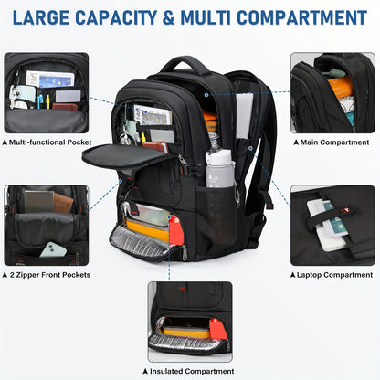 NUBILY 17.3-Inch Men'S Laptop Backpack, 50L Travel Pack, Large Work Backpack for School, College, Business - Non-Food Contact, Black Oxford Fabric with Mesh Windows, Zipper Closure, TSA-Compliant, College Backpack   Sleek Bac