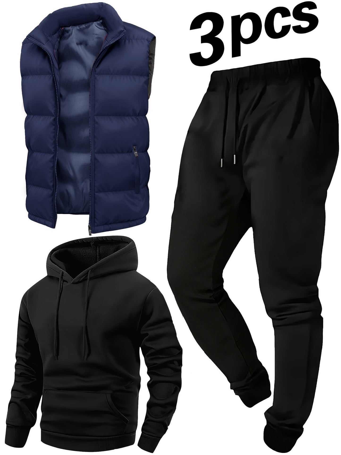 Men's Casual 3-Piece Polyester Sportswear Set with Hoodie