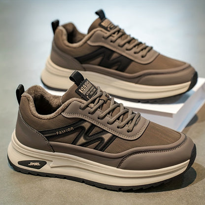 Տղամարդկանց ձմեռային ջերմային ցածրակրունկ սպորտային կոշիկներ՝ տաք, ամբողջությամբ սև, կլոր քթով, կապիչներով, հարմար են բացօթյա, ամենօրյա կրելու համար՝ ռետինե ներբանով և վերին մասով։