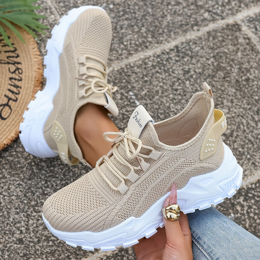 Women'S Breathable Knit Mesh Sneakers - Lightweight Running Shoes with Non-Slip EVA Sole - Comfortable All-Season Casual Walking Footwear, Black & White Options, Low-Top Lace-Up Design, Walking Shoes