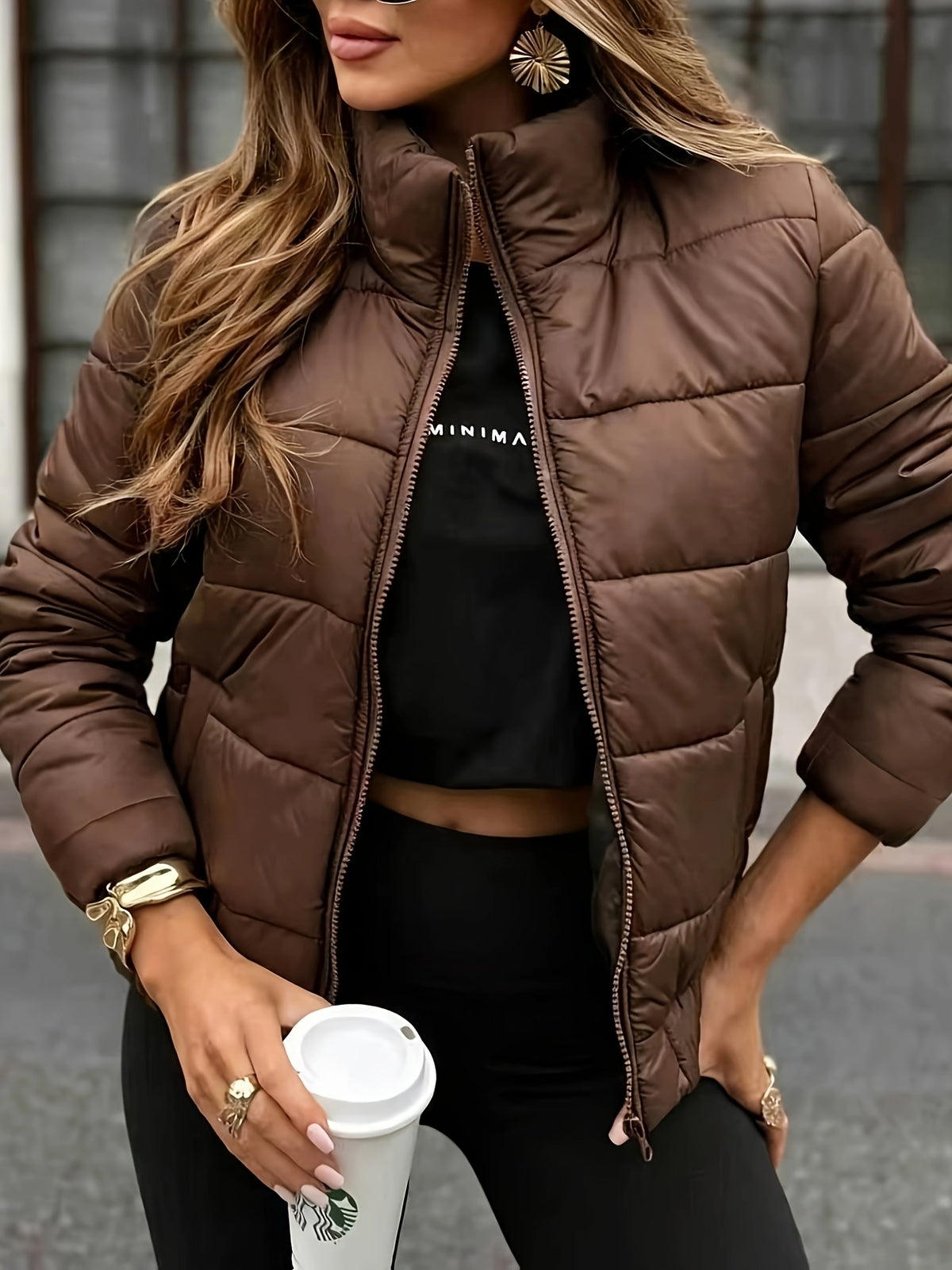Women's Autumn Winter Stand Collar Zippered Warm Jacket