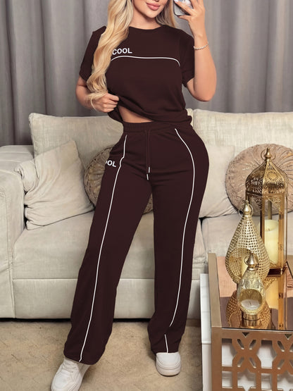Women's Casual Letter Print Short Sleeve Top & Pants Set