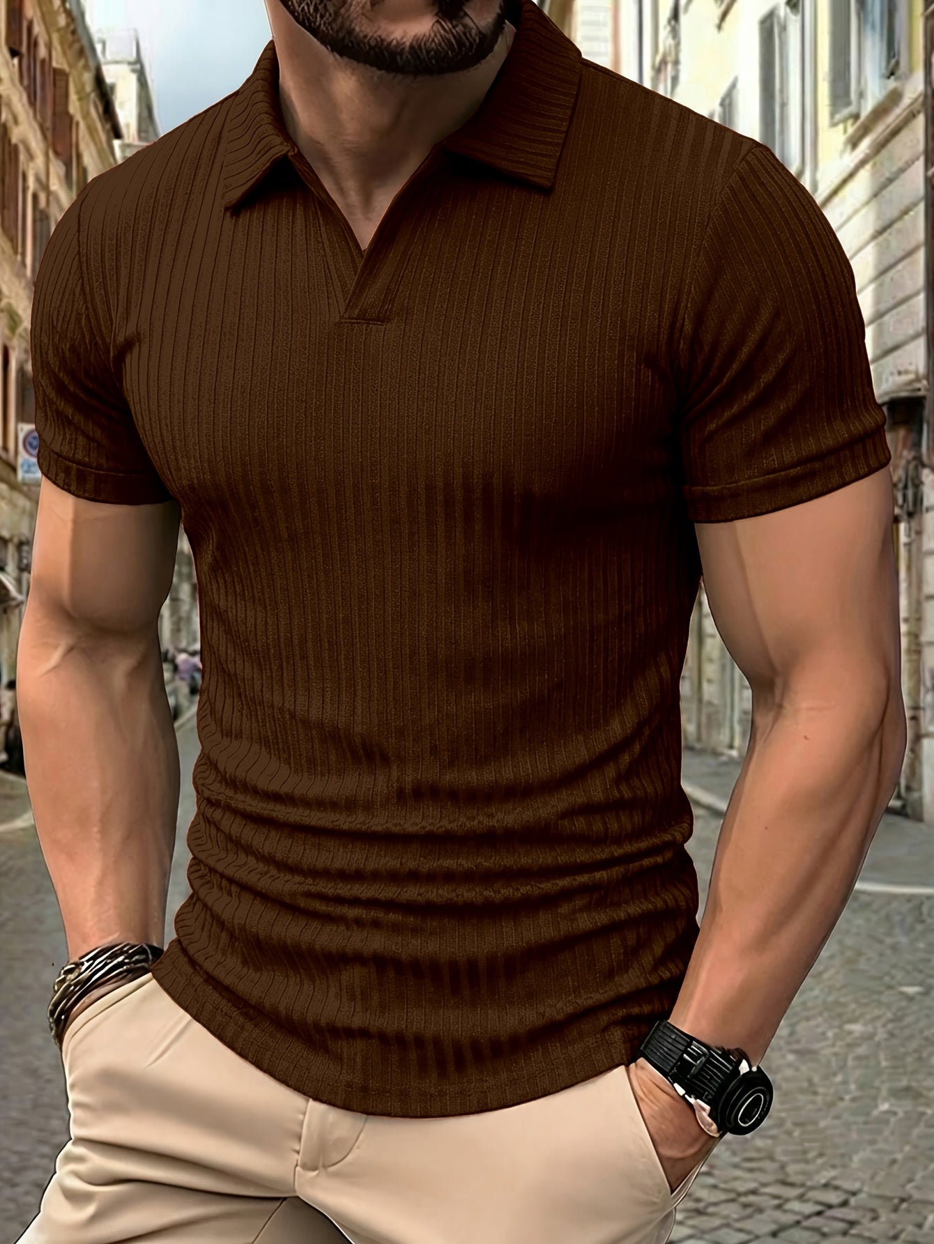 Men's Vintage Short Sleeve Polo Shirt - Soft Stretch Polyester - ayq