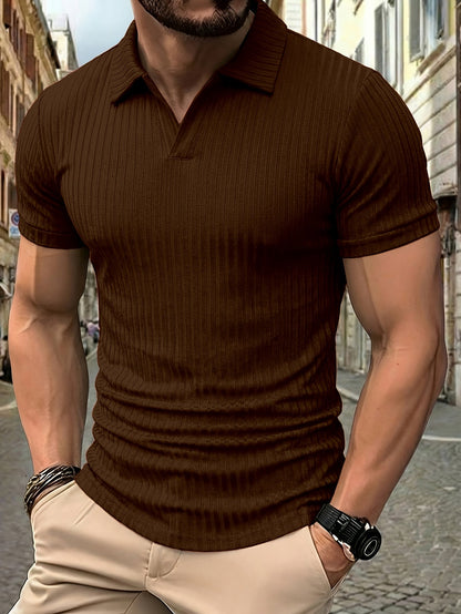 Men's Vintage Short Sleeve Polo Shirt - Soft Stretch Polyester - ayq