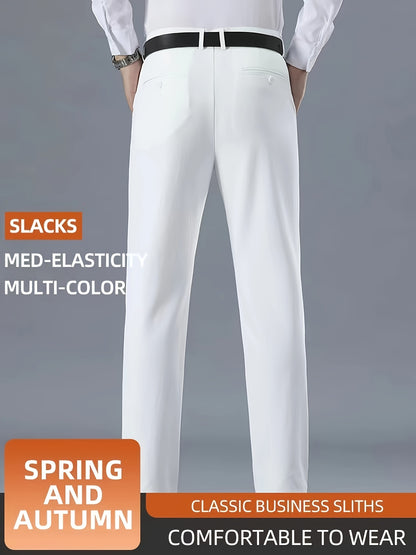 Men's Casual Solid Color Dress Pants - Polyester Blend, Woven, Regular Fit, All-Season Comfort, Adult Suit Pants