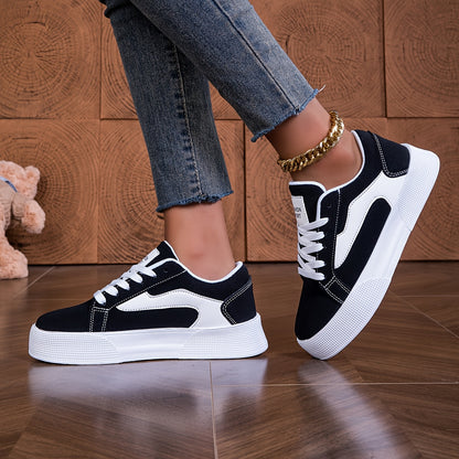 Chic Women's Low-Top Lace-Up Sneakers - Fashionable Colorblock Design, Lightweight & Comfortable Skate Shoes with EVA Sole