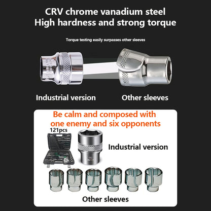 Black 46 and 121pcs of household car repair kit with plastic storage box, motorcycle repair kit, outdoor bicycle emergency bicycle repair tool, including hex wrench, universal joint, screwdriver, extension piece, slider