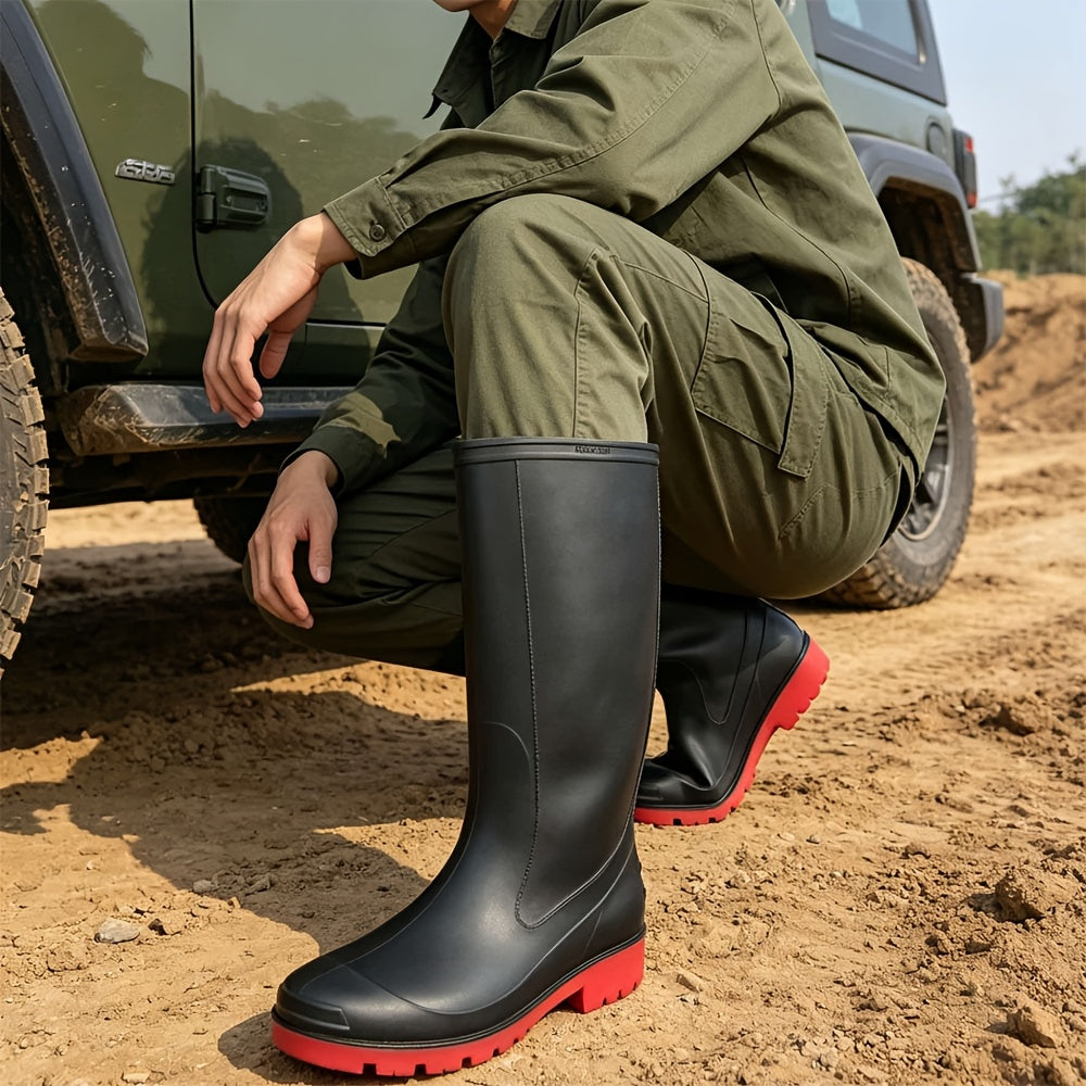 Unisex Tall Waterproof PVC Rain Boots with Non-Slip Soles