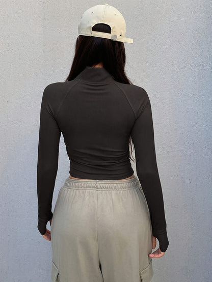 Slim-Fit Long Sleeve Half-Zip T-Shirt with High Neck