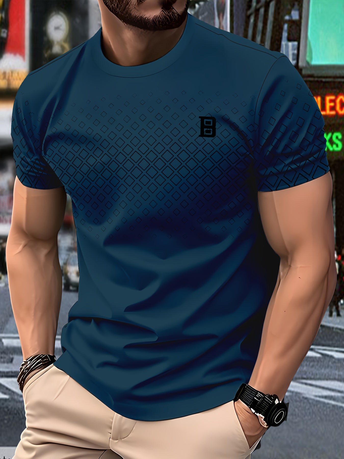 Men's Casual Crew Neck T-Shirt - 100% Polyester, All-Season Comfort