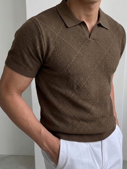 Men's Summer Slim Fit Vintage Knit Polo Shirt with Lapel Collar