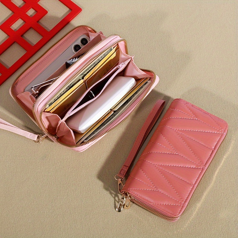 Women'S Stylish Long Wallet with Double Zippers - Casual Style, Card Holder And Coin Purse.