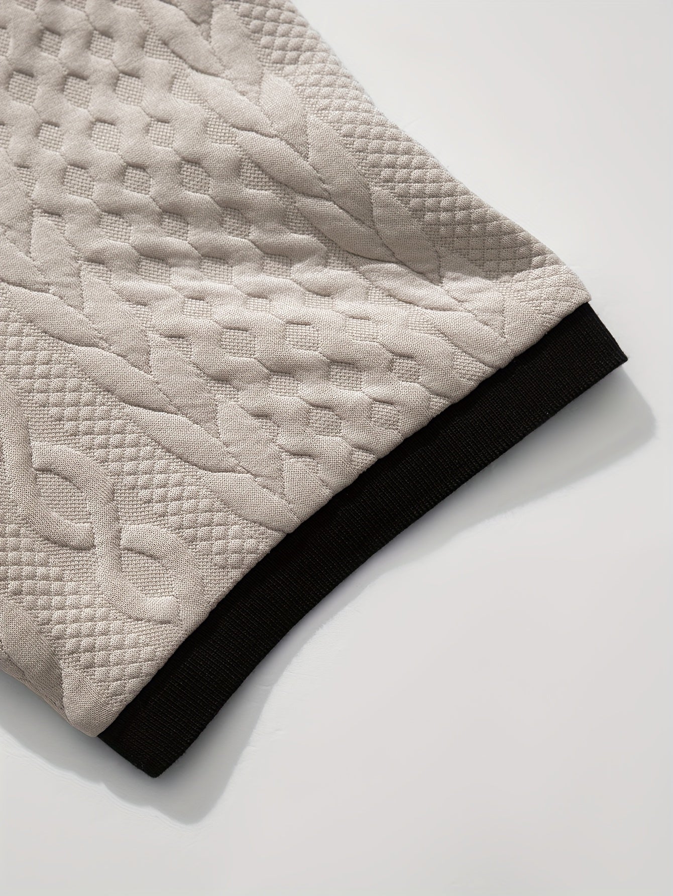 Summer Breathable Italian-style Color-blocked Light-mature Trendy Men's Shirt with V-neck, Slight Stretch, Jacquard Texture, Slim-fit Short Sleeves, Knitted - ayq