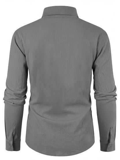 Men's Autumn Linen Button-Up Shirt Long Sleeve Casual Style